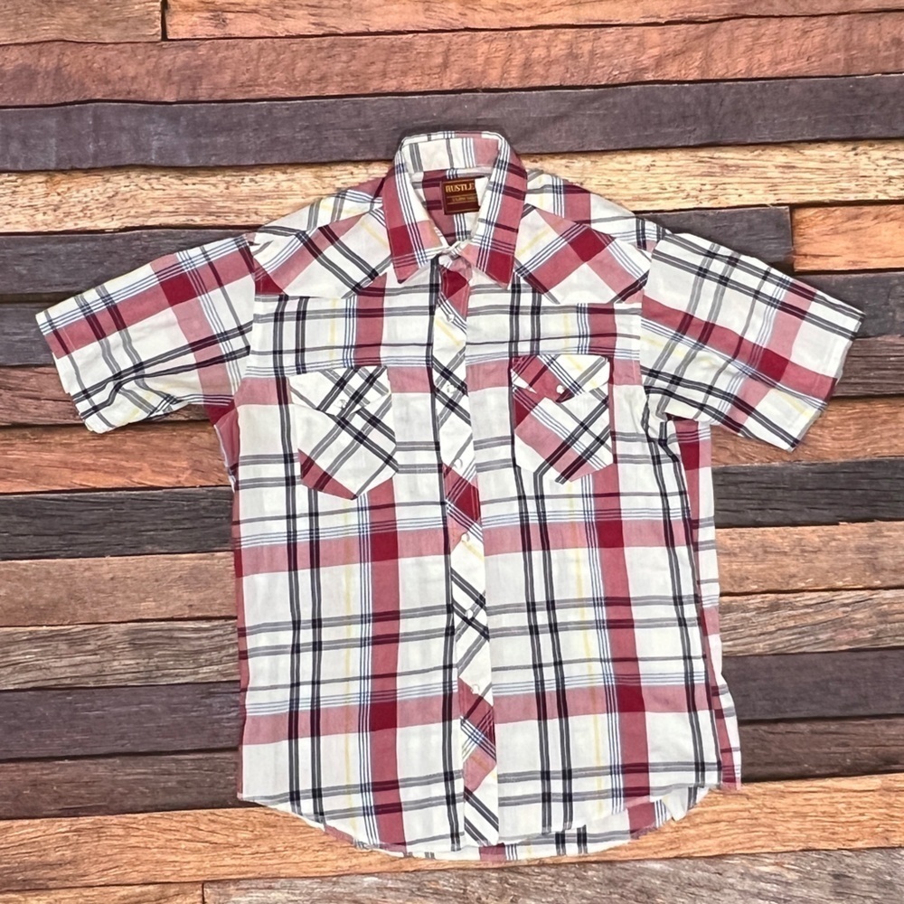 Vintage Rustler Cowboy Rancher Western Pearl Snap Short Sleeve Button Down Shirt